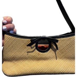 Cole Haan Bag Purse Handbag Straw And Leather Black and Tan